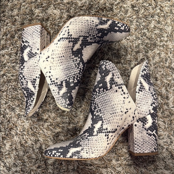 Steve Madden Shoes - Steve Madden Snake-Print Block Heel Ankle Boots - Cream & Black